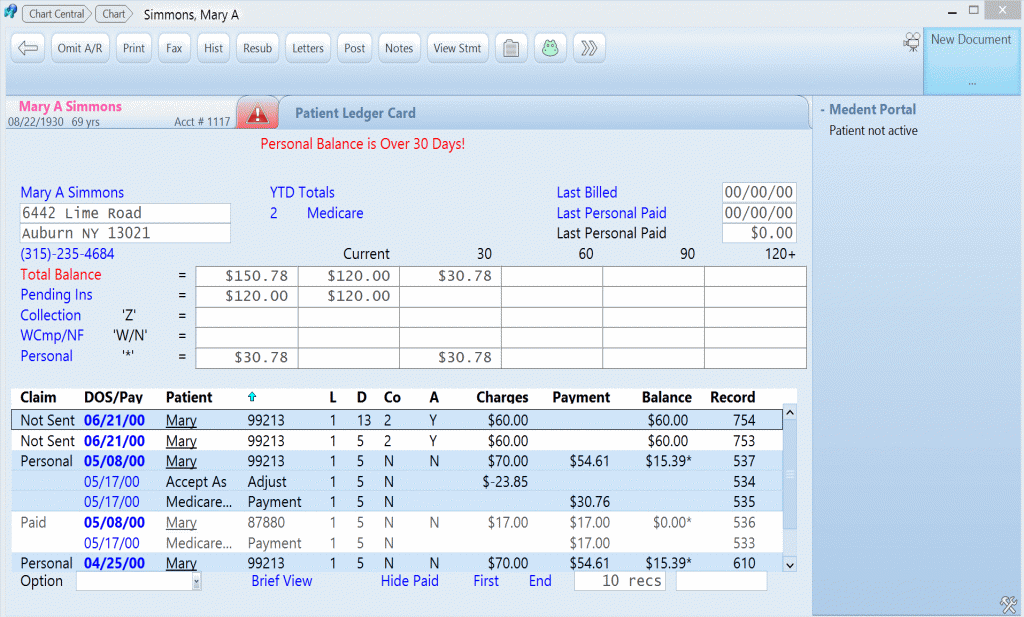 MEDENT Ledger Card Screenshot